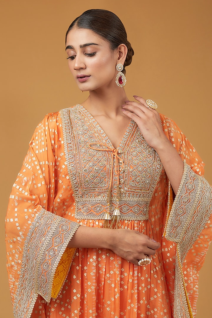 Neon Orange Viscose Organza Kaftan Set by Kisneel by Pam at Pernia's Pop Up Shop