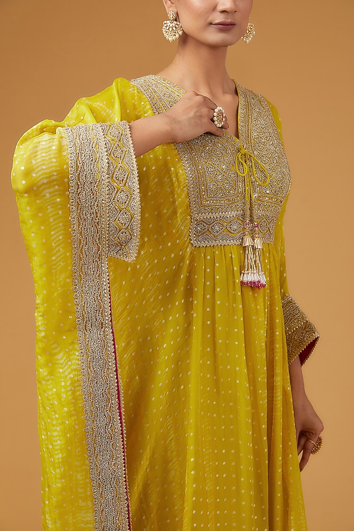 Mustard Viscose Organza Kaftan Set by Kisneel by Pam at Pernia's Pop Up Shop