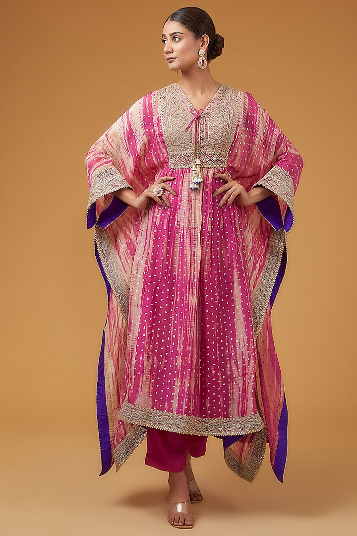 Light Fuchsia Viscose Organza Kaftan Set by Kisneel by Pam at Pernia's Pop Up Shop