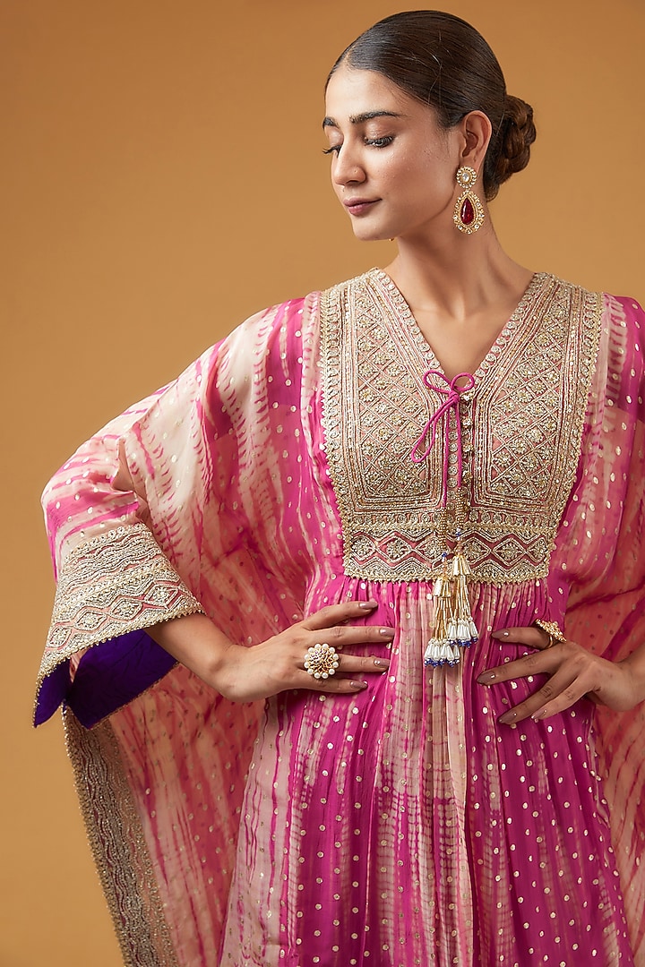 Light Fuchsia Viscose Organza Kaftan Set by Kisneel by Pam at Pernia's Pop Up Shop