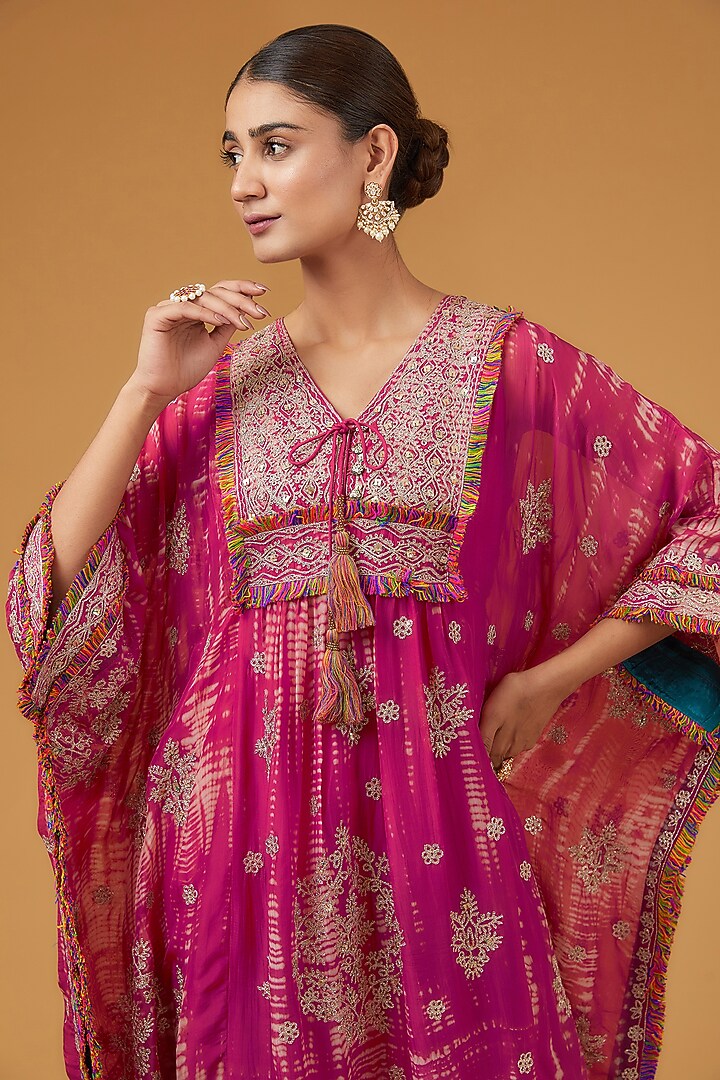Fuchsia Viscose Organza Kaftan Set by Kisneel by Pam at Pernia's Pop Up Shop