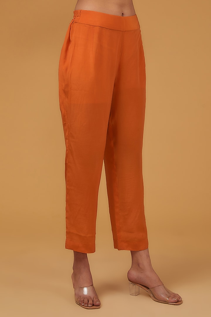 Orange Viscose Organza Parsi Embroidered Kaftan Set by Kisneel by Pam at Pernia's Pop Up Shop