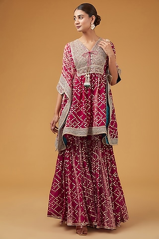 Fuchsia Crepe Gharara Set by Kisneel by Pam