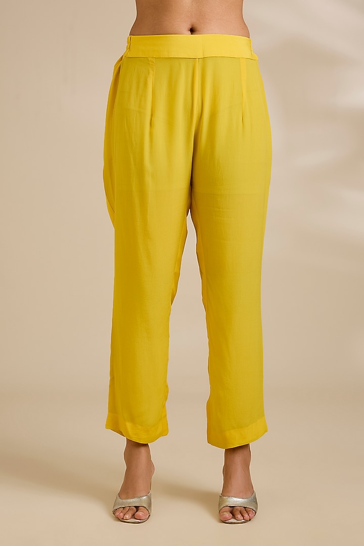 Yellow Chiffon Foil Printed Kurta Set by Kisneel by Pam at Pernia's Pop Up Shop
