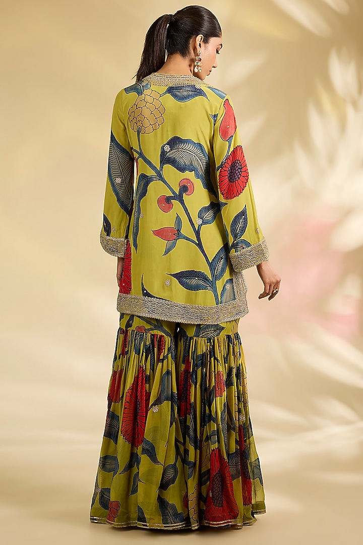 Mustard Organza Kalamkari Printed Gharara Set by Kisneel by Pam at Pernia's Pop Up Shop