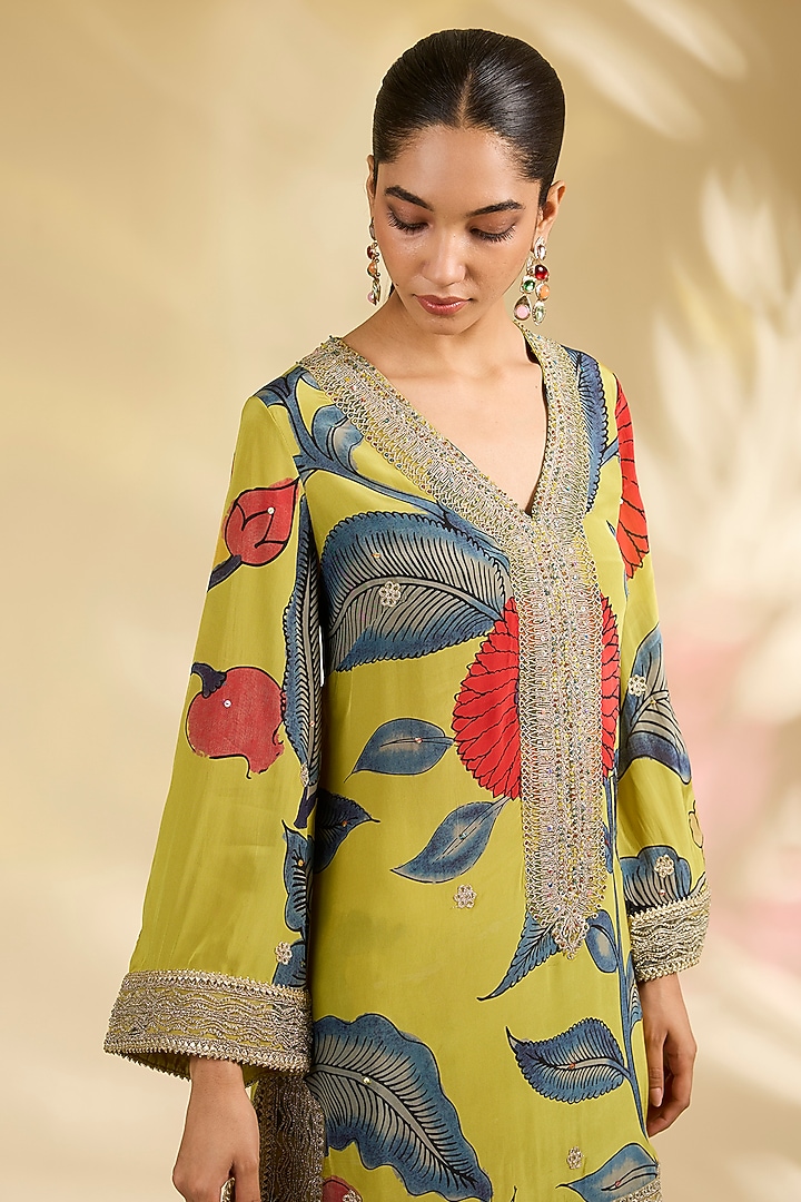 Mustard Organza Kalamkari Printed Gharara Set by Kisneel by Pam at Pernia's Pop Up Shop