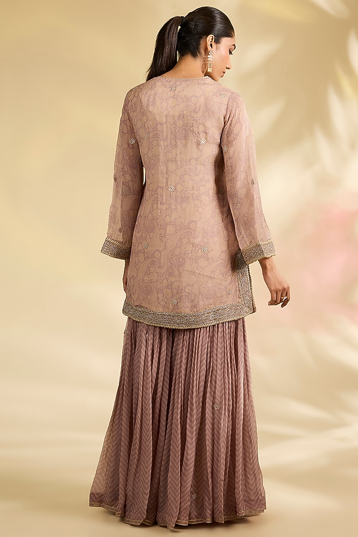 Rose Pink Organza Digital Printed Gharara Set by Kisneel by Pam at Pernia's Pop Up Shop