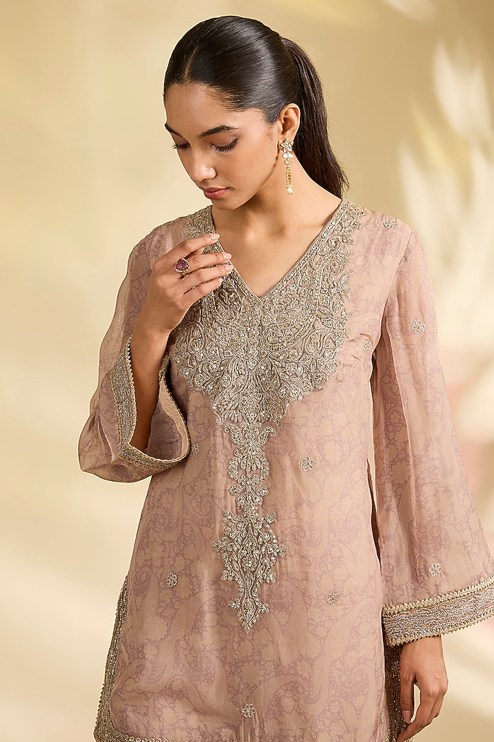 Rose Pink Organza Digital Printed Gharara Set by Kisneel by Pam at Pernia's Pop Up Shop