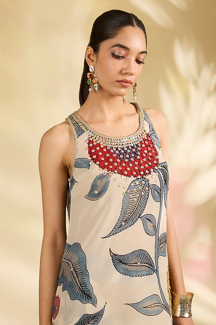 Ivory Crepe Kalamkari Printed Co-Ord Set by Kisneel by Pam at Pernia's Pop Up Shop