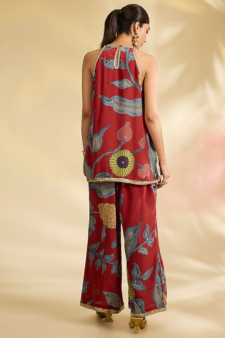 Red Crepe Kalamkari Printed Co-Ord Set by Kisneel by Pam at Pernia's Pop Up Shop