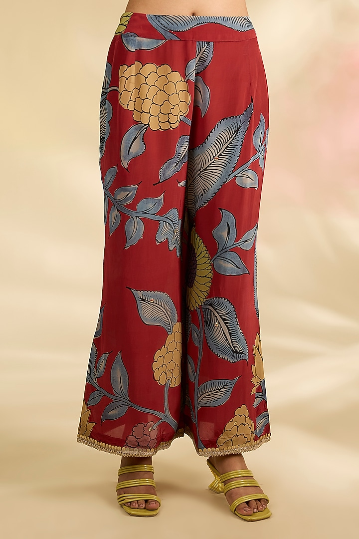 Red Crepe Kalamkari Printed Co-Ord Set by Kisneel by Pam at Pernia's Pop Up Shop