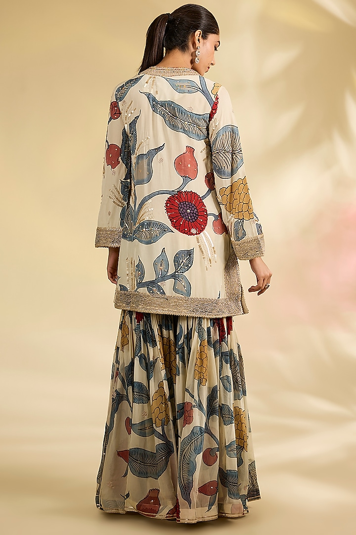 Ivory Organza Kalamkari Printed Gharara Set by Kisneel by Pam at Pernia's Pop Up Shop