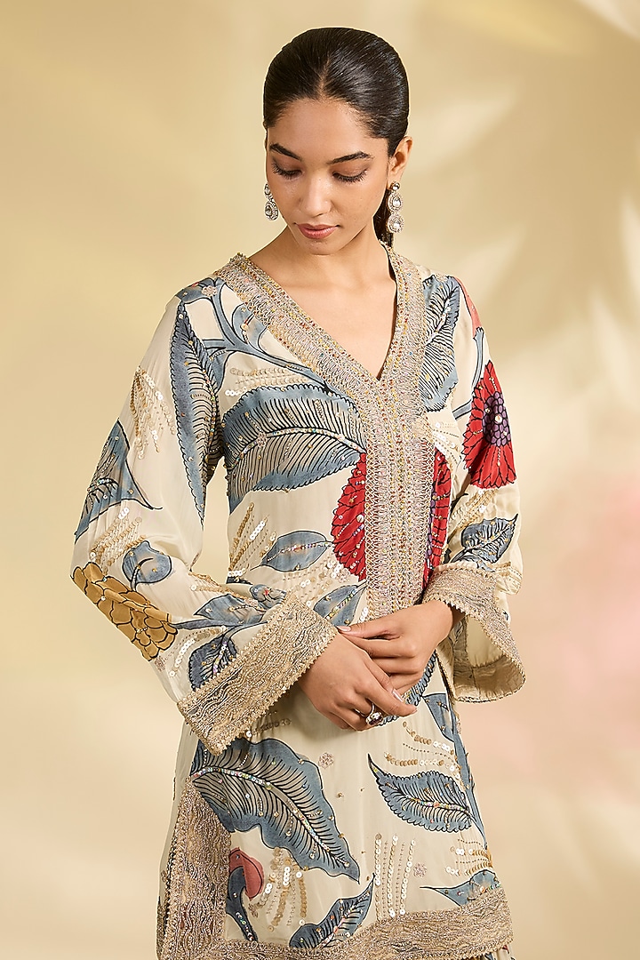 Ivory Organza Kalamkari Printed Gharara Set by Kisneel by Pam at Pernia's Pop Up Shop