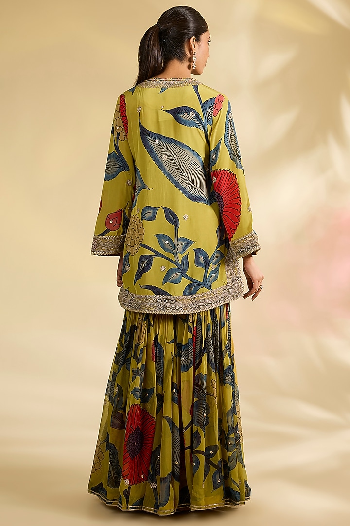 Mustard Organza Kalamkari Printed Gharara Set by Kisneel by Pam at Pernia's Pop Up Shop