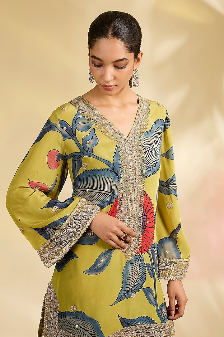 Mustard Organza Kalamkari Printed Gharara Set by Kisneel by Pam at Pernia's Pop Up Shop