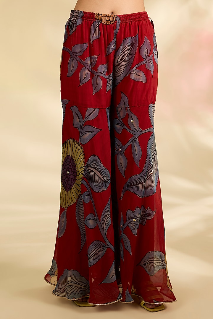 Red Organza Kalamkari Printed Gharara Set by Kisneel by Pam at Pernia's Pop Up Shop