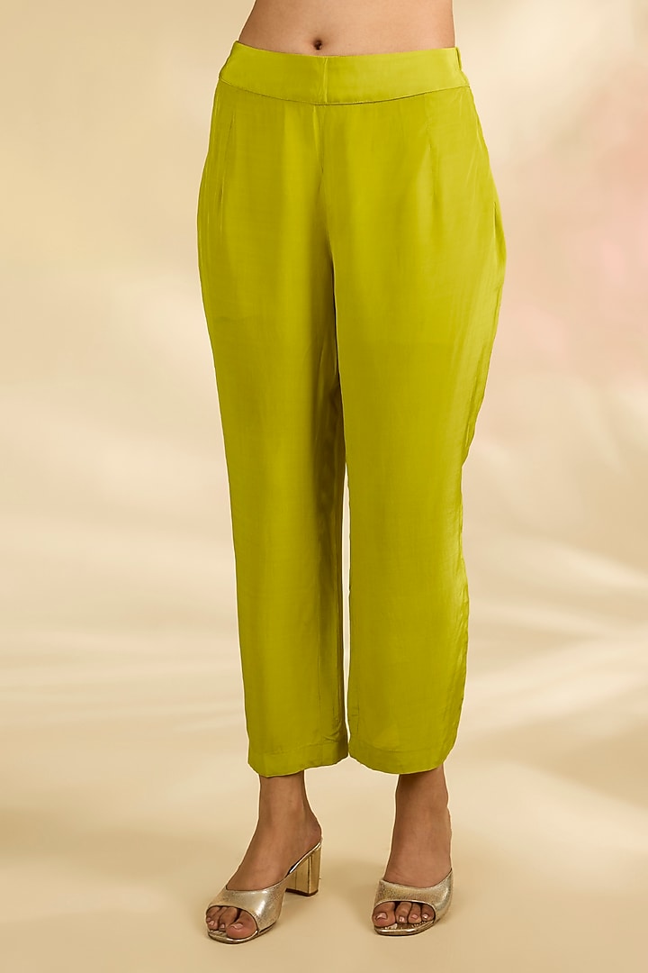 Lime Green Chiffon Foil Printed Kurta Set by Kisneel by Pam at Pernia's Pop Up Shop