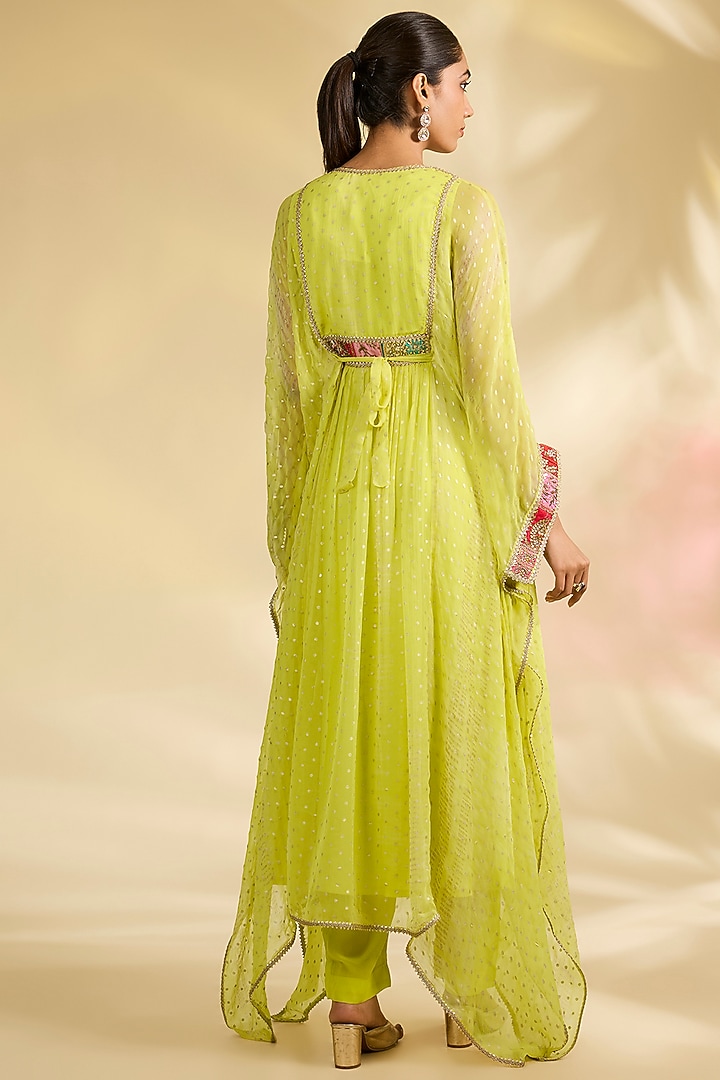 Lemon Yellow Chiffon Dori Embroidered Kaftan Set by Kisneel by Pam at Pernia's Pop Up Shop