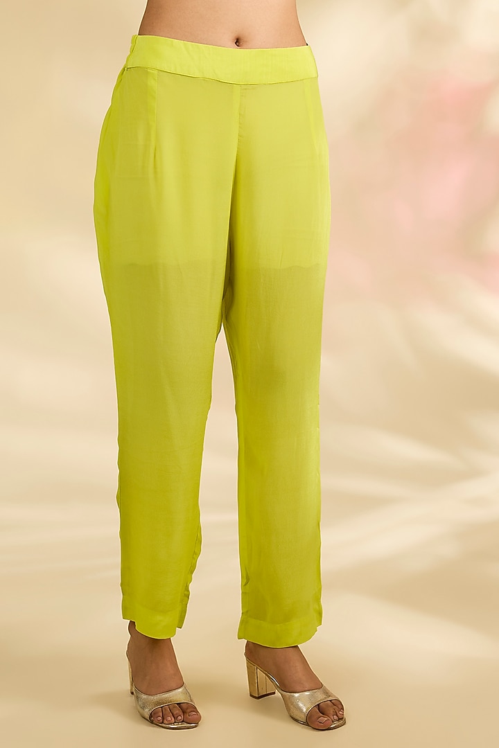 Lemon Yellow Chiffon Dori Embroidered Kaftan Set by Kisneel by Pam at Pernia's Pop Up Shop