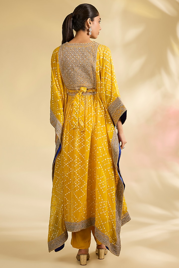 Yellow Organza Foil Printed Kaftan Set by Kisneel by Pam at Pernia's Pop Up Shop