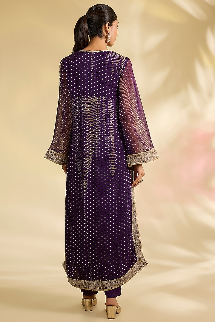 Purple Chiffon Foil Printed Kurta Set by Kisneel by Pam at Pernia's Pop Up Shop