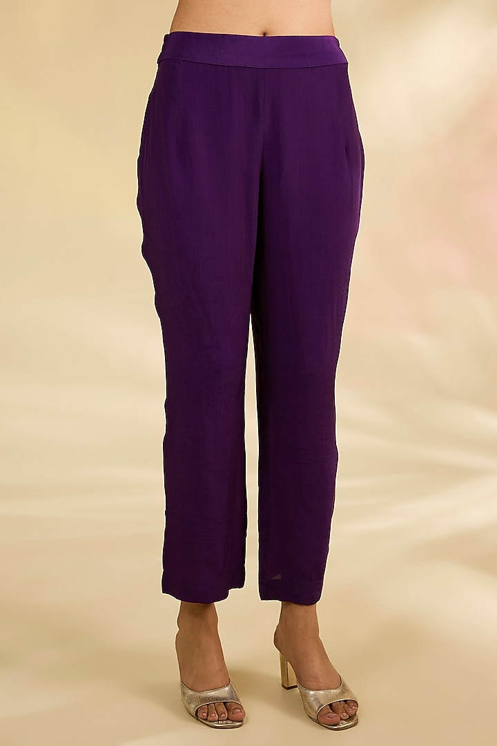 Purple Chiffon Foil Printed Kurta Set by Kisneel by Pam at Pernia's Pop Up Shop