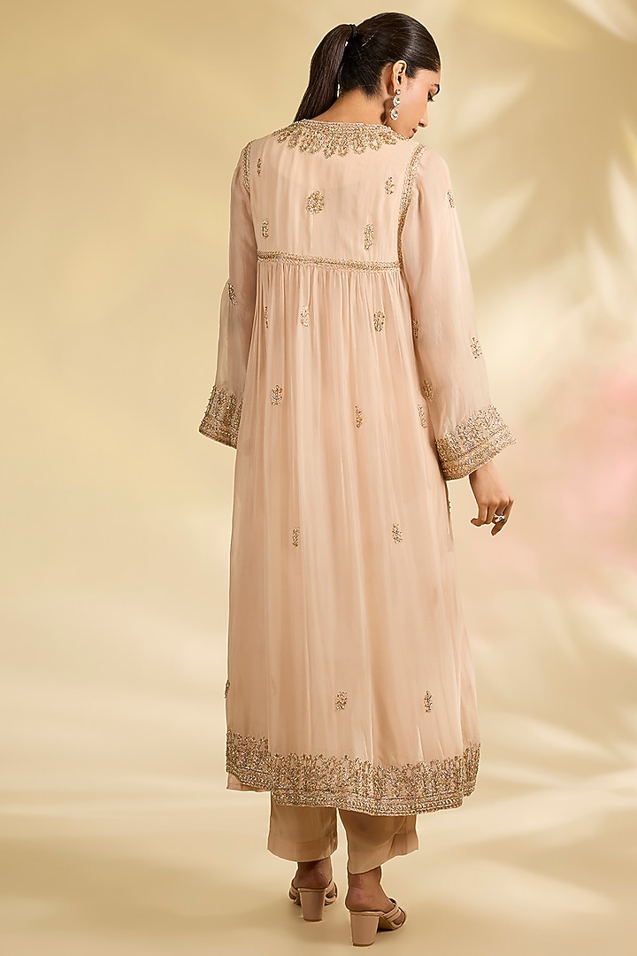 Champagne Organza Dori Embroidered Kurta Set by Kisneel by Pam at Pernia's Pop Up Shop