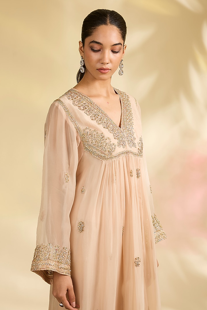 Champagne Organza Dori Embroidered Kurta Set by Kisneel by Pam at Pernia's Pop Up Shop