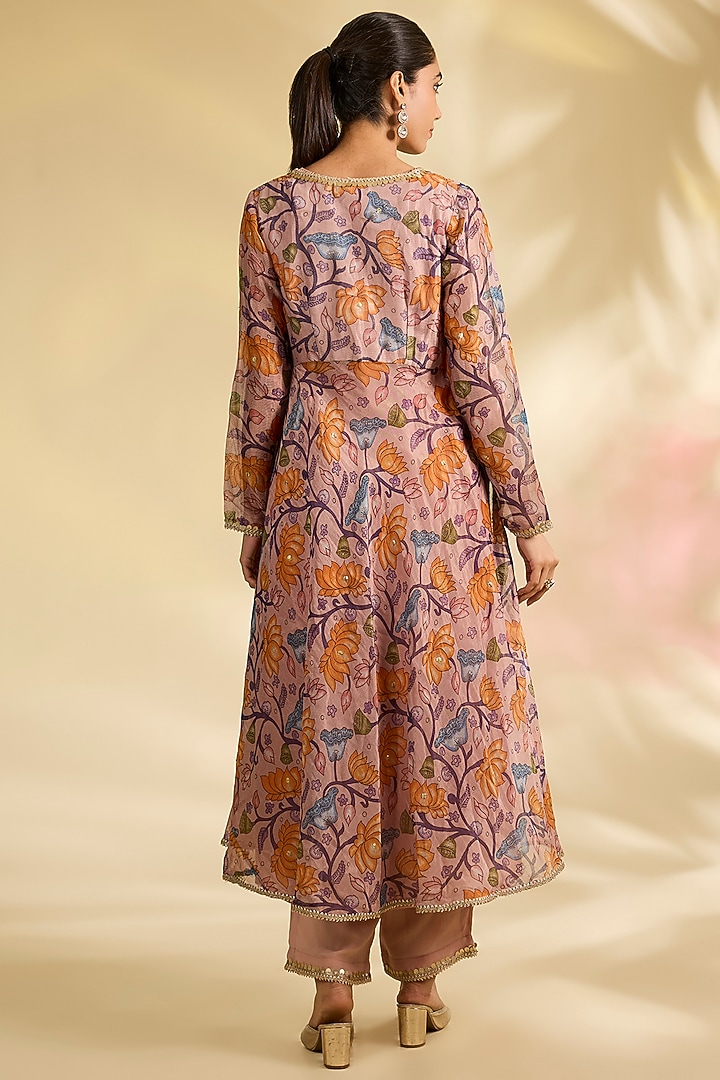 Lavender Organza Kalamkari Printed Kurta Set by Kisneel by Pam at Pernia's Pop Up Shop