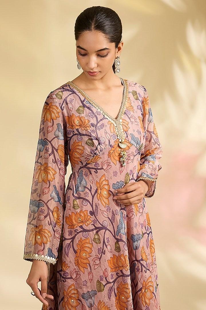 Lavender Organza Kalamkari Printed Kurta Set by Kisneel by Pam at Pernia's Pop Up Shop