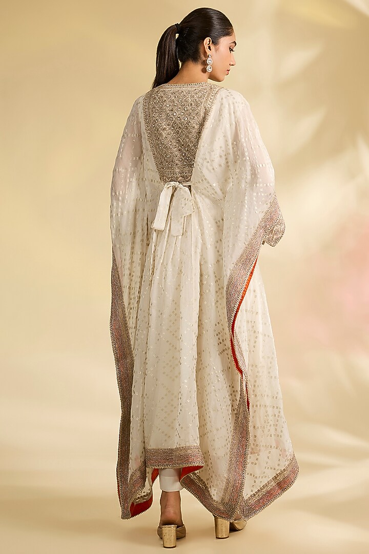 Ivory Organza Foil Printed Kaftan Set by Kisneel by Pam at Pernia's Pop Up Shop