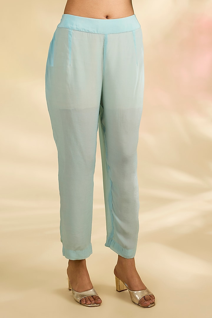Blue Organza Foil Printed Kaftan Set by Kisneel by Pam at Pernia's Pop Up Shop