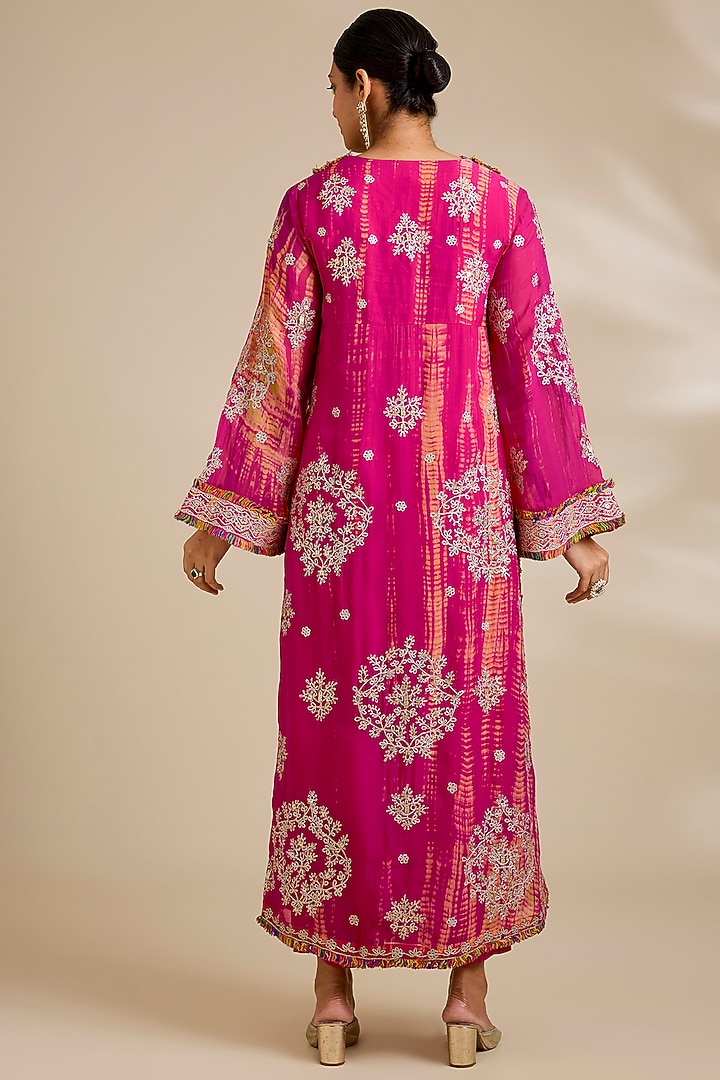 Fuchsia Viscose Organza Kurta Set by Kisneel by Pam at Pernia's Pop Up Shop