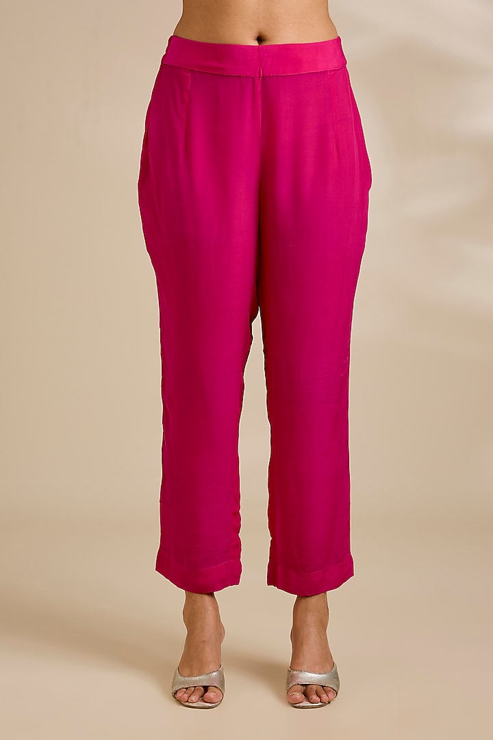 Fuchsia Viscose Organza Kurta Set by Kisneel by Pam at Pernia's Pop Up Shop