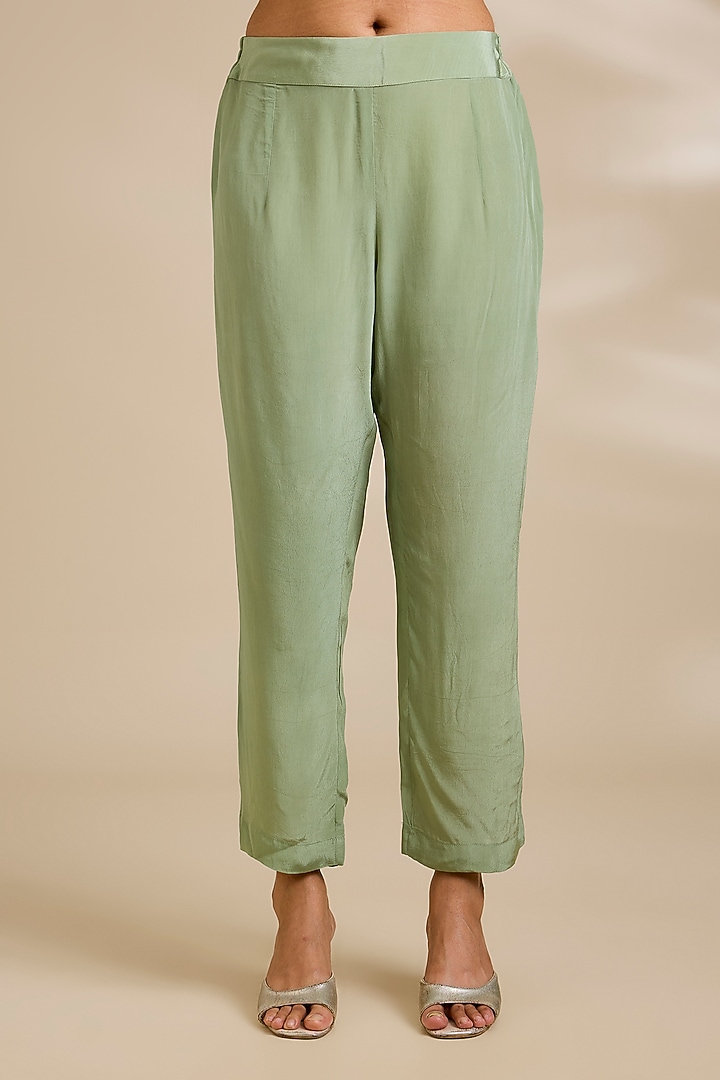 Sea Green Chiffon Foil Printed Kurta Set by Kisneel by Pam at Pernia's Pop Up Shop