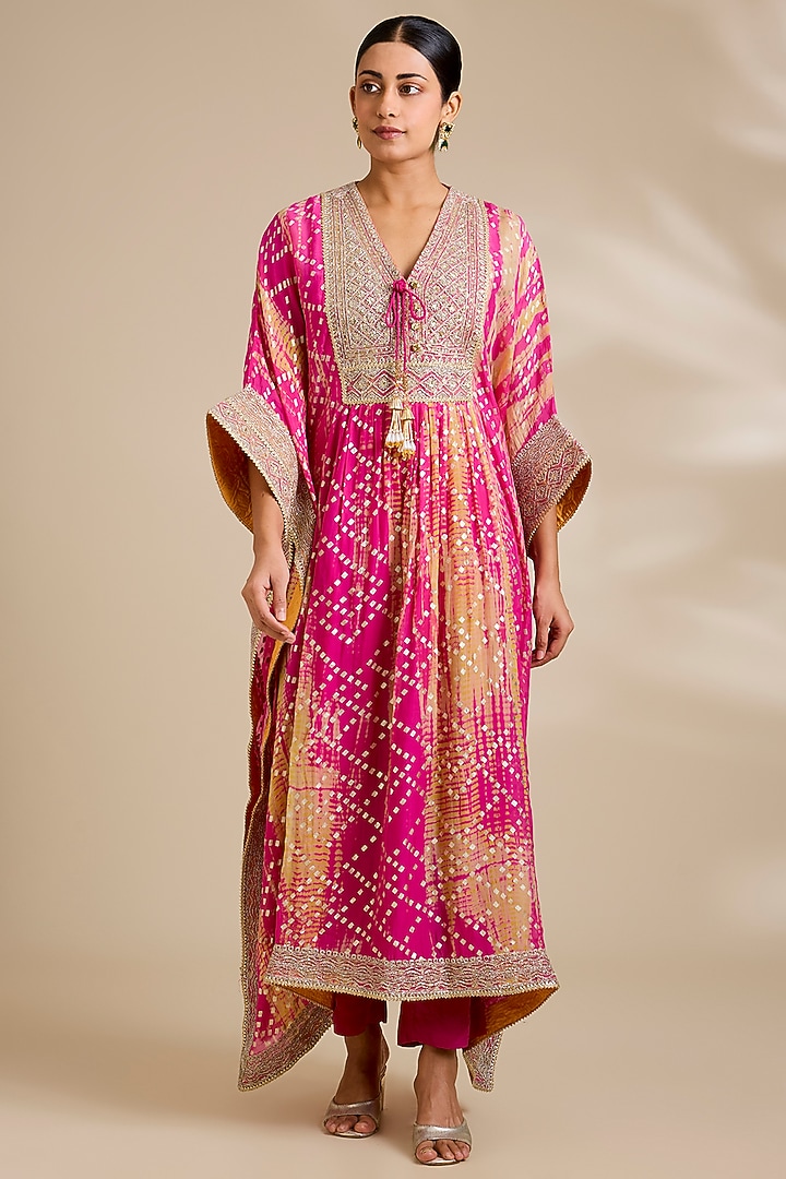 Light Fuchsia Viscose Organza Kaftan Set by Kisneel by Pam at Pernia's Pop Up Shop