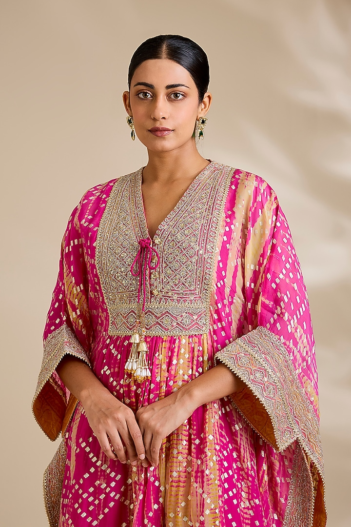 Light Fuchsia Viscose Organza Kaftan Set by Kisneel by Pam at Pernia's Pop Up Shop