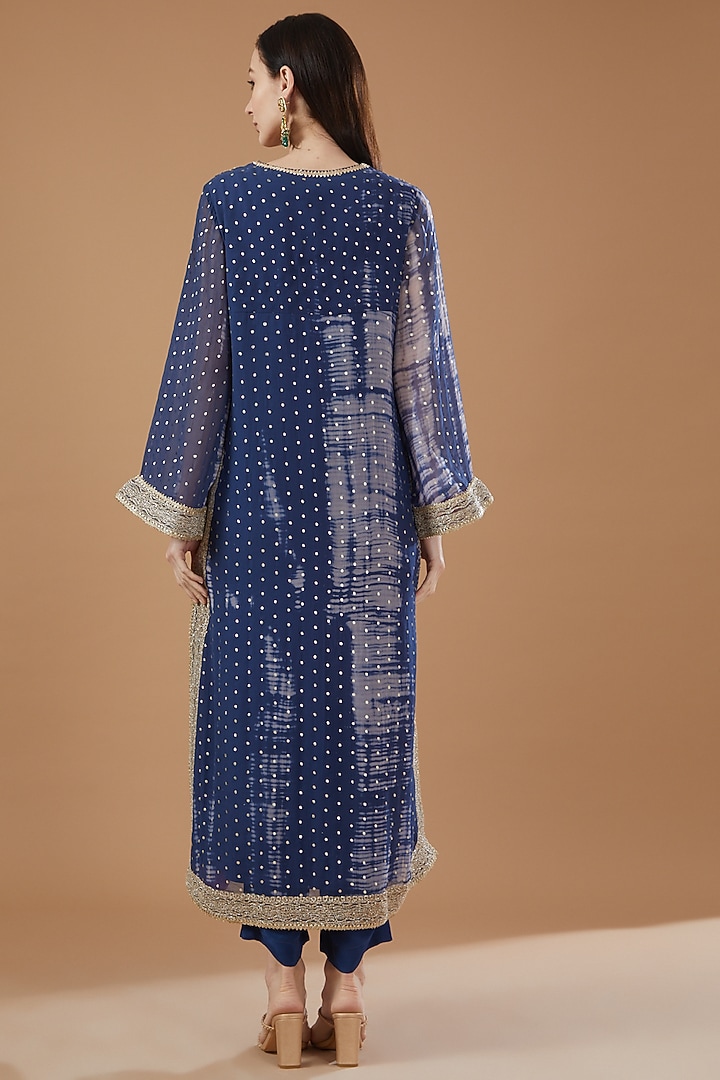 Blue Chiffon Tie-Dye Straight Kurta Set by Kisneel by Pam at Pernia's Pop Up Shop