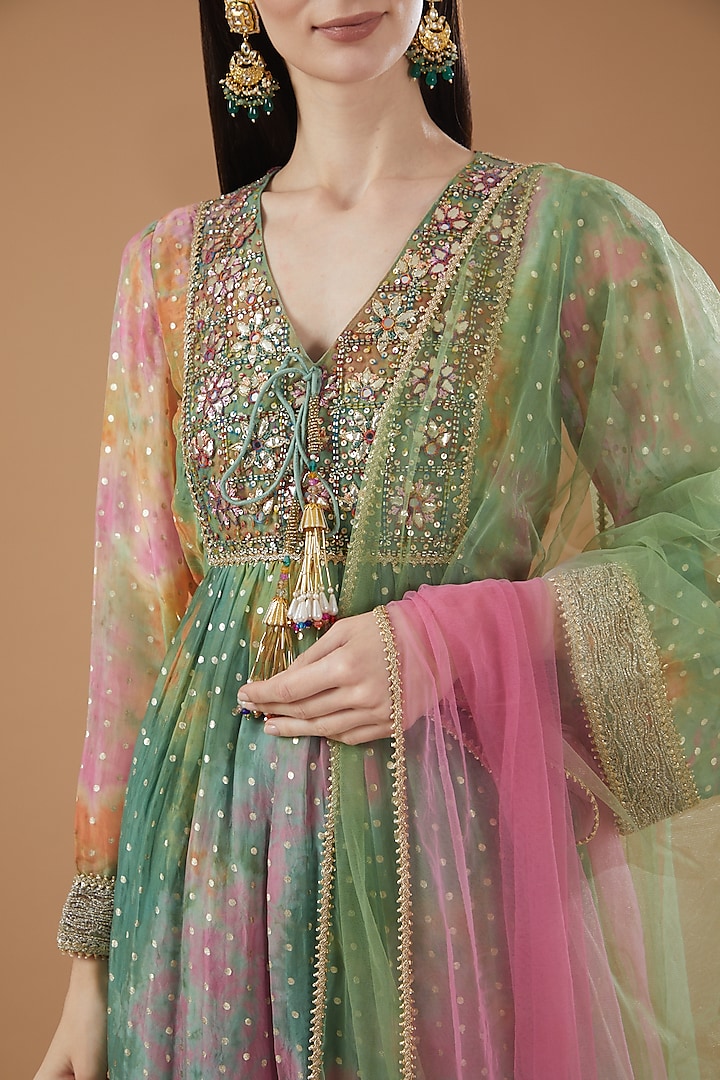 Multi-Colored Organza Tie-Dye Kurta Set by Kisneel by Pam at Pernia's Pop Up Shop