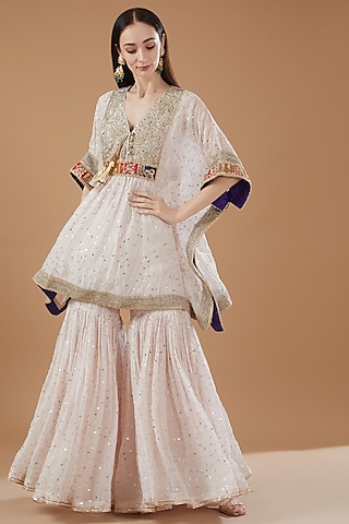 Pink Organza Sequinned Gharara Set by Kisneel by Pam