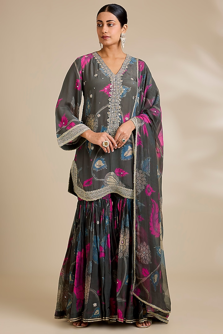 Charcoal Organza Gharara Set by Kisneel by Pam at Pernia's Pop Up Shop