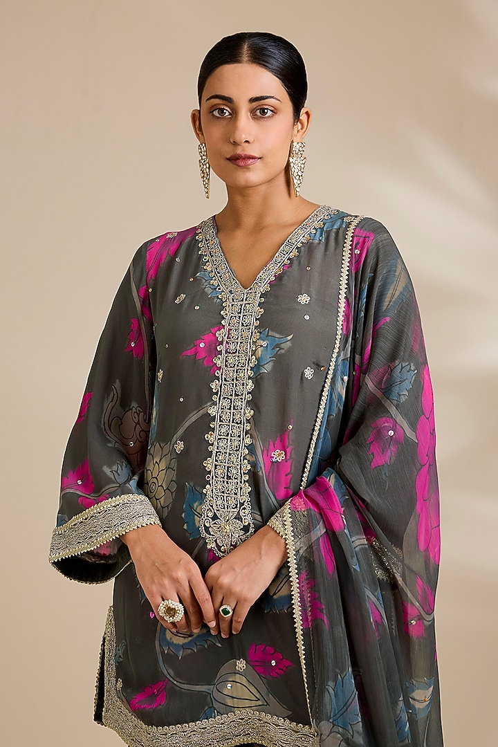 Charcoal Organza Gharara Set by Kisneel by Pam at Pernia's Pop Up Shop
