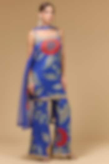 Blue Viscose & Silk Aari Work Kurta Set by Kisneel by Pam at Pernia's Pop Up Shop