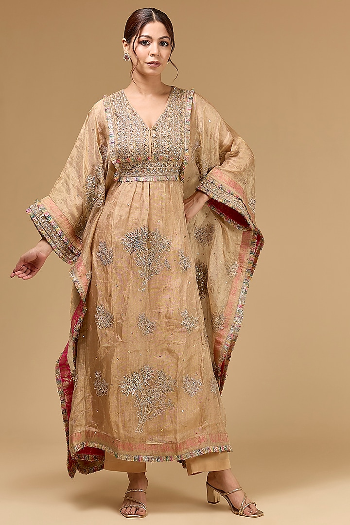 Gold Tissue Badla Embroidered Kaftan Set by Kisneel by Pam at Pernia's Pop Up Shop