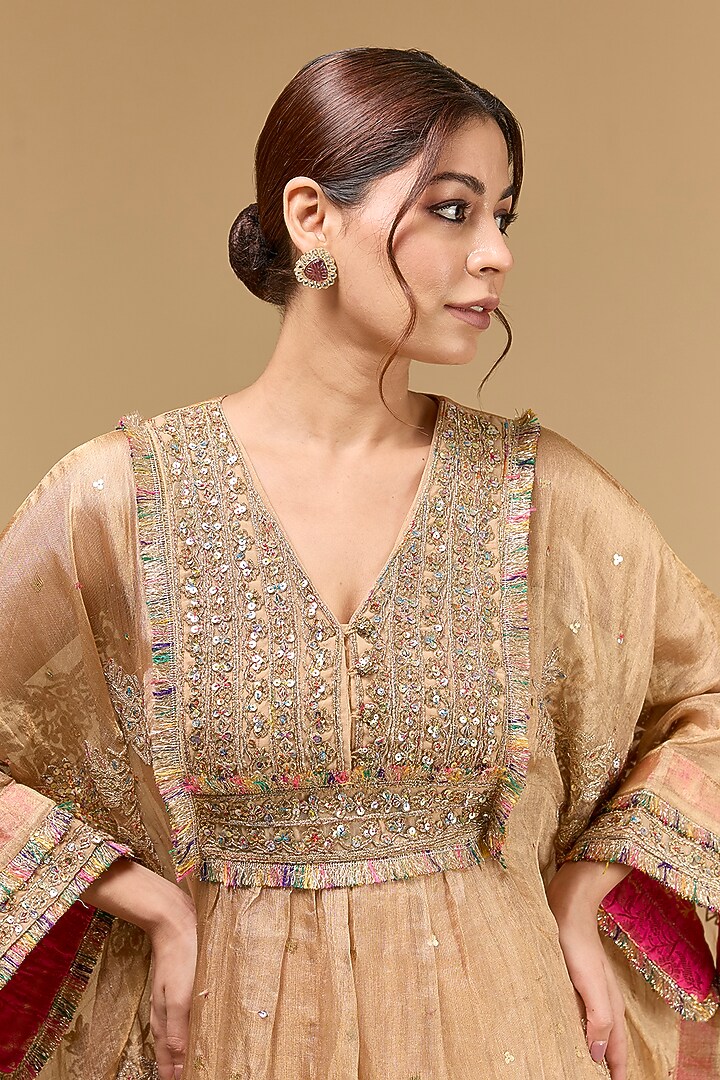 Gold Tissue Badla Embroidered Kaftan Set by Kisneel by Pam at Pernia's Pop Up Shop