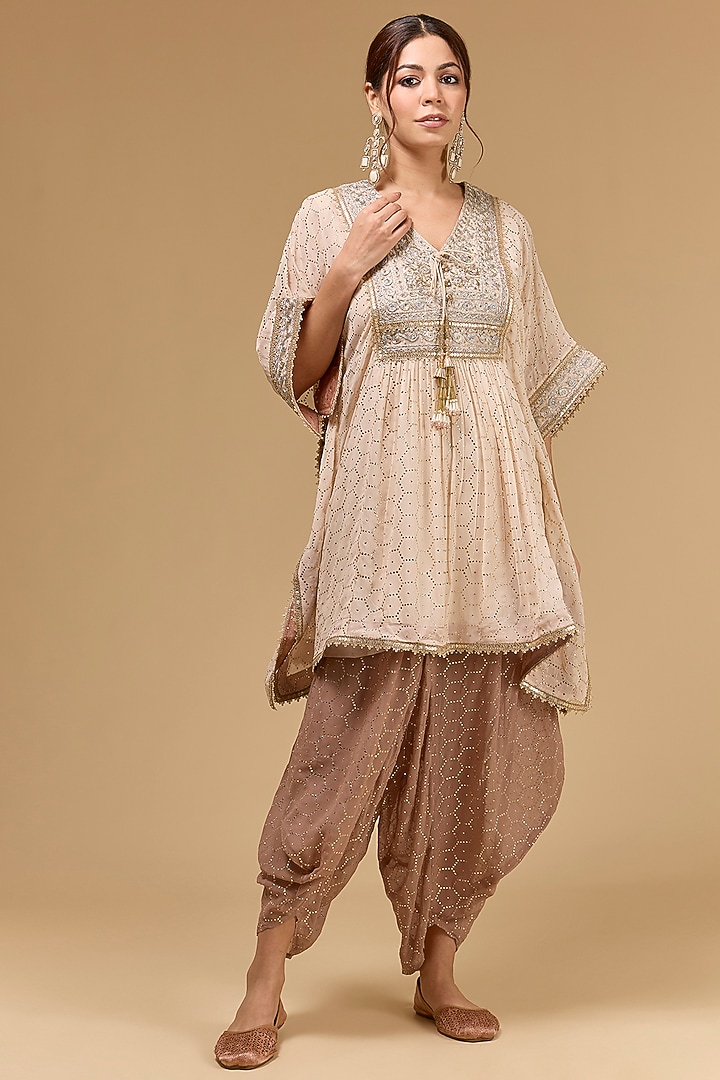 Cream Chinon Dori Embroidered Kaftan Set by Kisneel by Pam at Pernia's Pop Up Shop