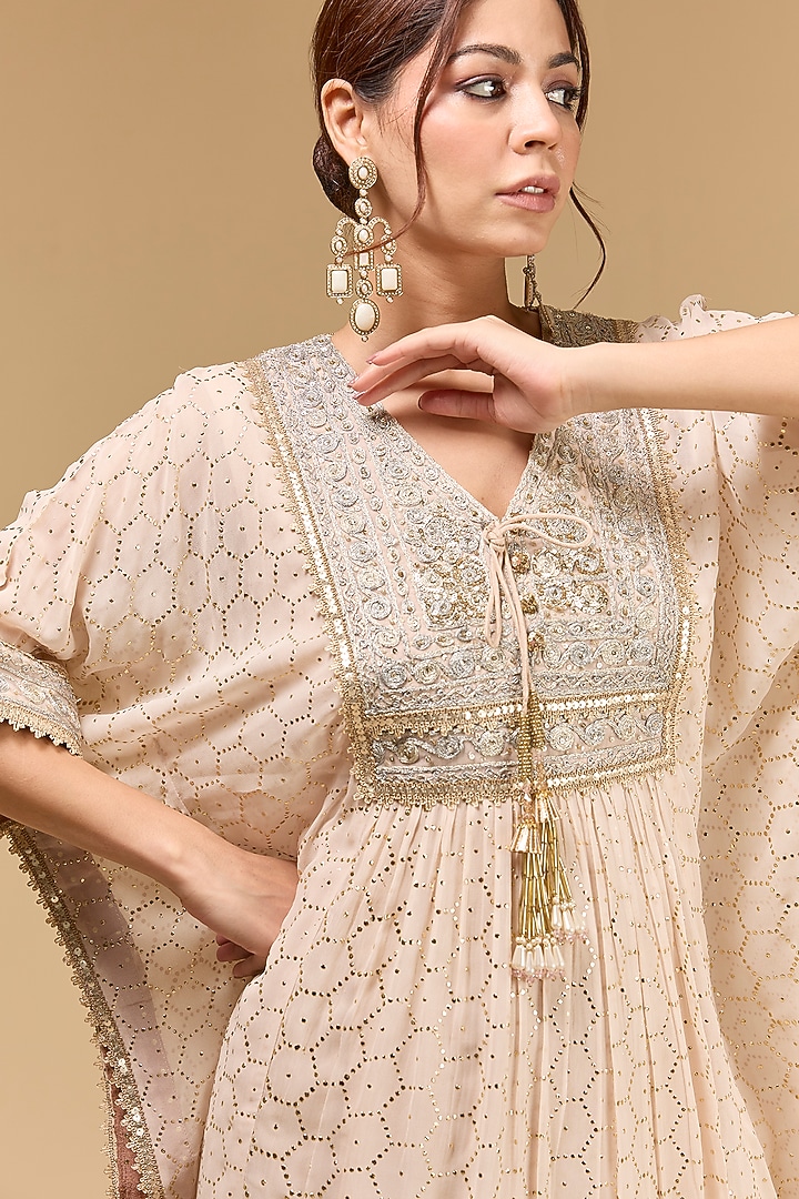 Cream Chinon Dori Embroidered Kaftan Set by Kisneel by Pam at Pernia's Pop Up Shop