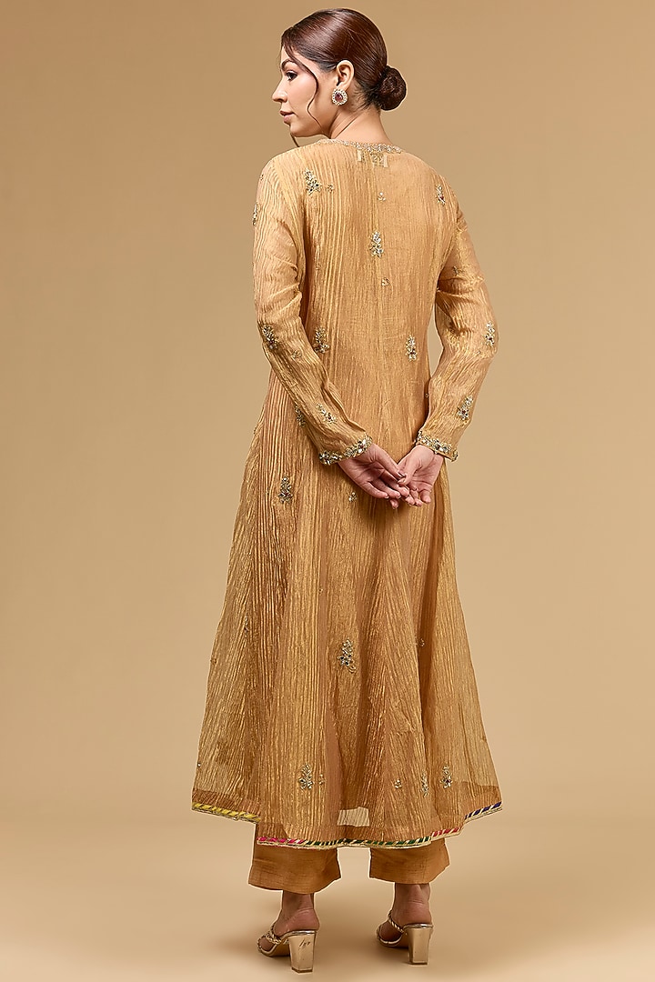 Gold Tissue Dori Embroidered Bridal Anarkali Set by Kisneel by Pam at Pernia's Pop Up Shop