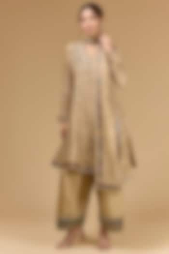 Light Gold Tissue Dori Embroidered Wedding Anarkali Set by Kisneel by Pam at Pernia's Pop Up Shop