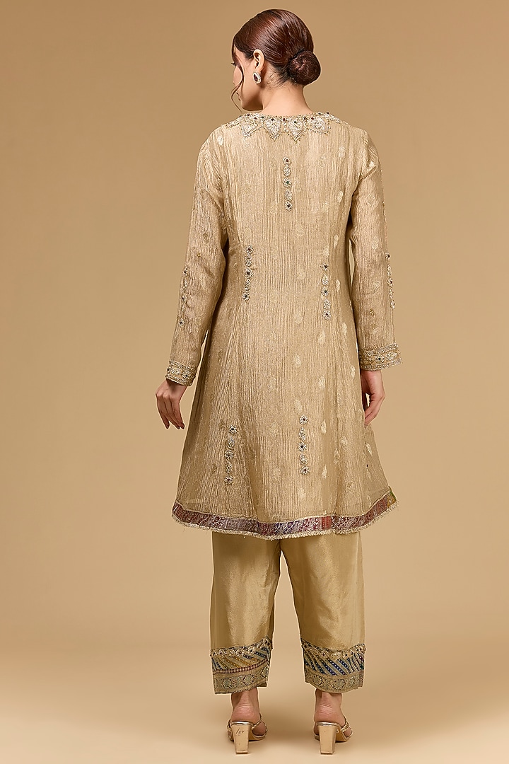Light Gold Tissue Dori Embroidered Wedding Anarkali Set by Kisneel by Pam at Pernia's Pop Up Shop